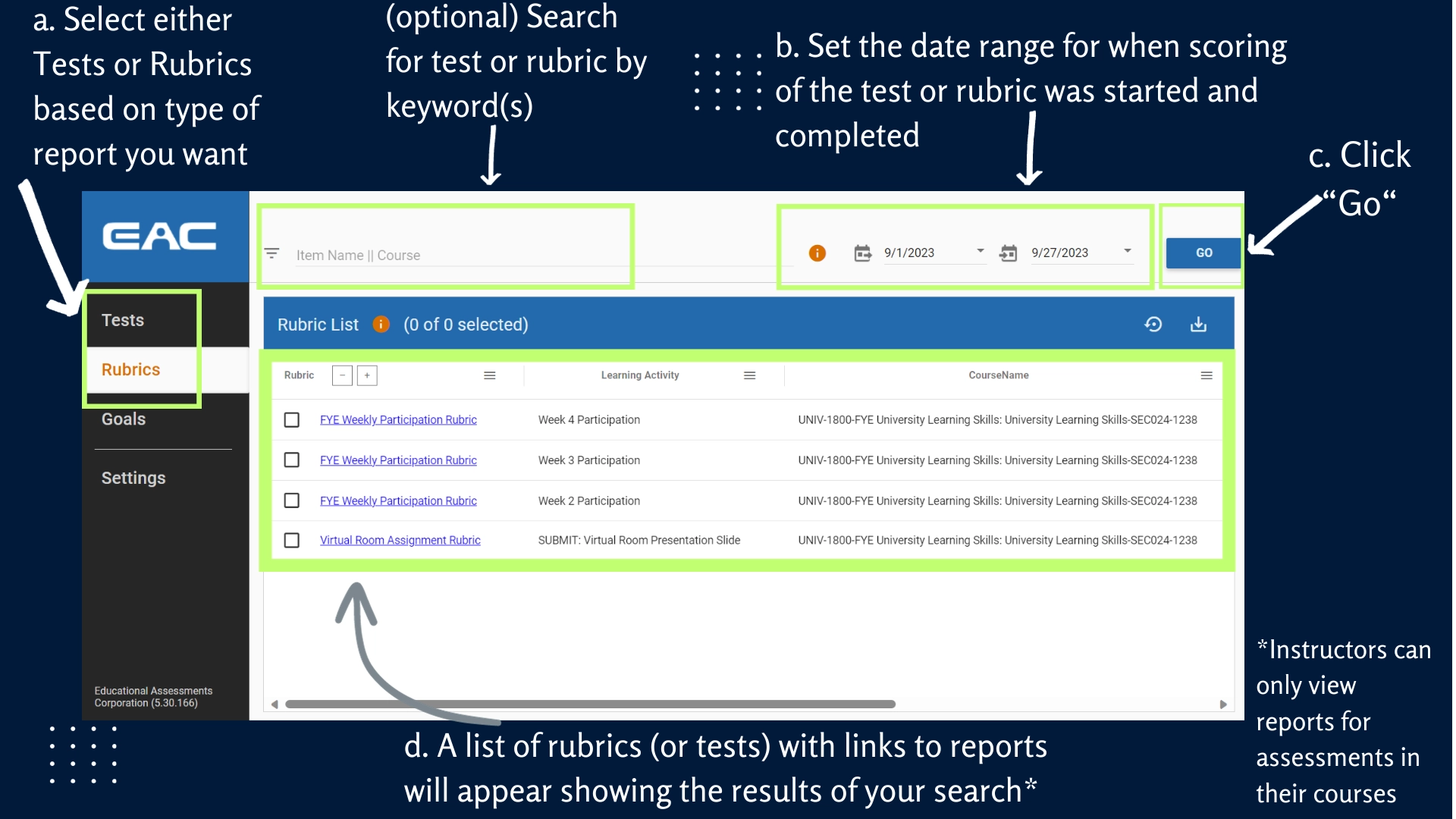 EAC Visual Data landing page with lettered annotations 1